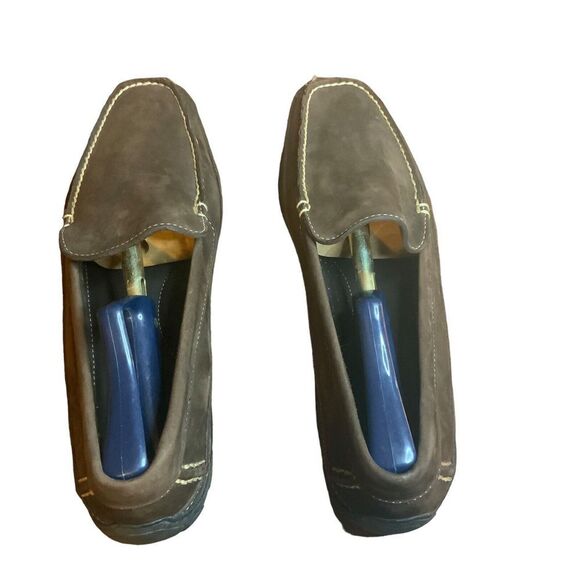 LL Bean Brown Suede Leather Driving Moccasin Loafers Rubber Soles Size 11D - Picture 4 of 6